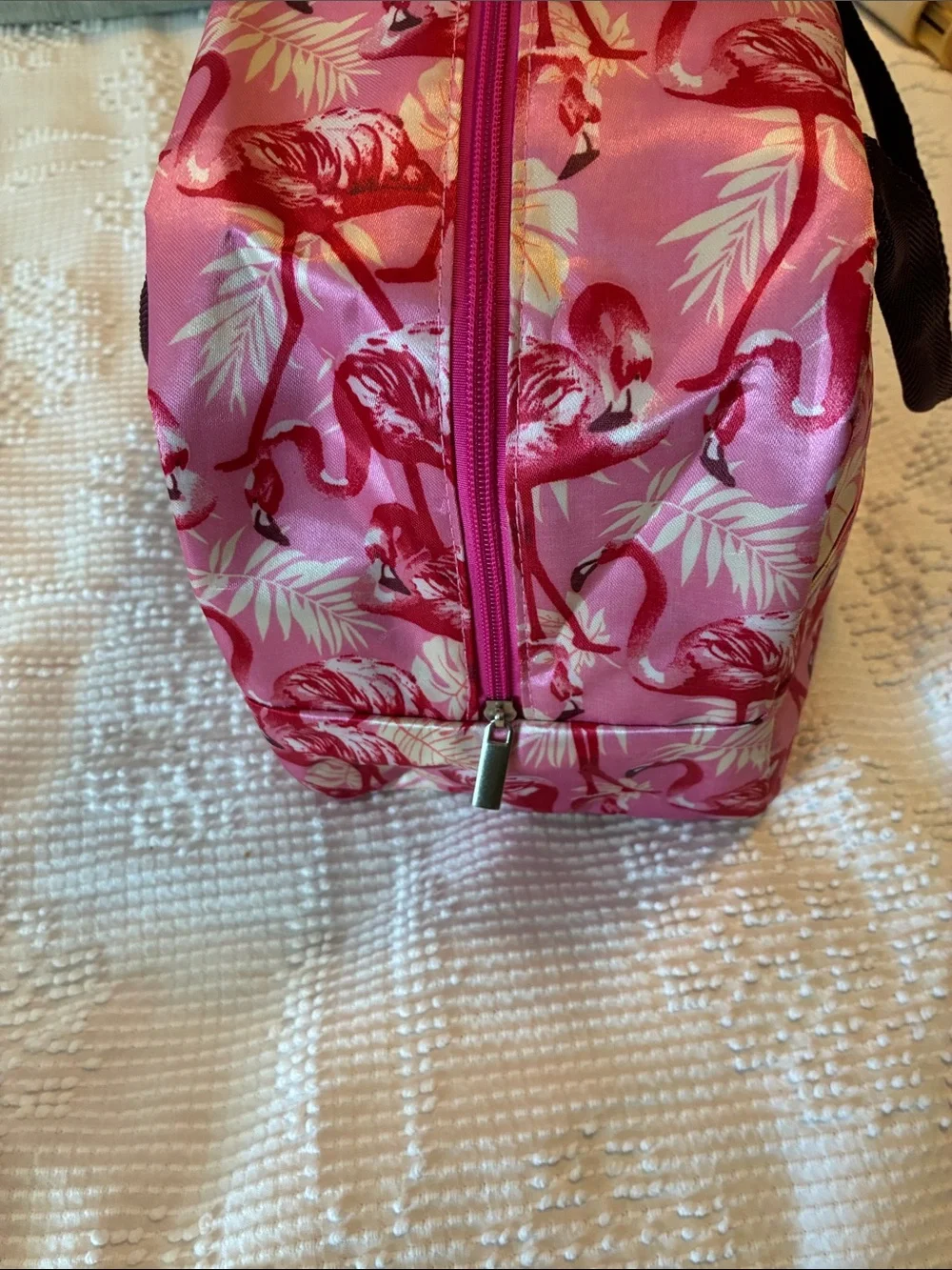 Pink Flamingo Print Cosmetic Case, Lunch Bag with Top Handles